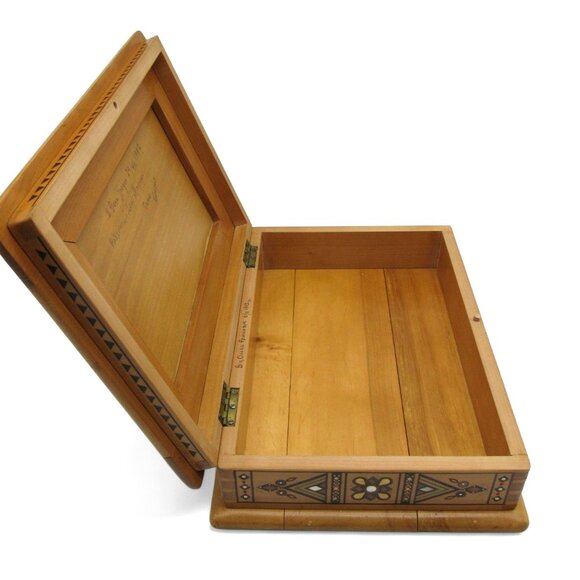 Rare Ukrainian Wooden Inlaid Carved Jewelry Box with Geometric VINTAGE 12 Inches - Picture 6 of 12